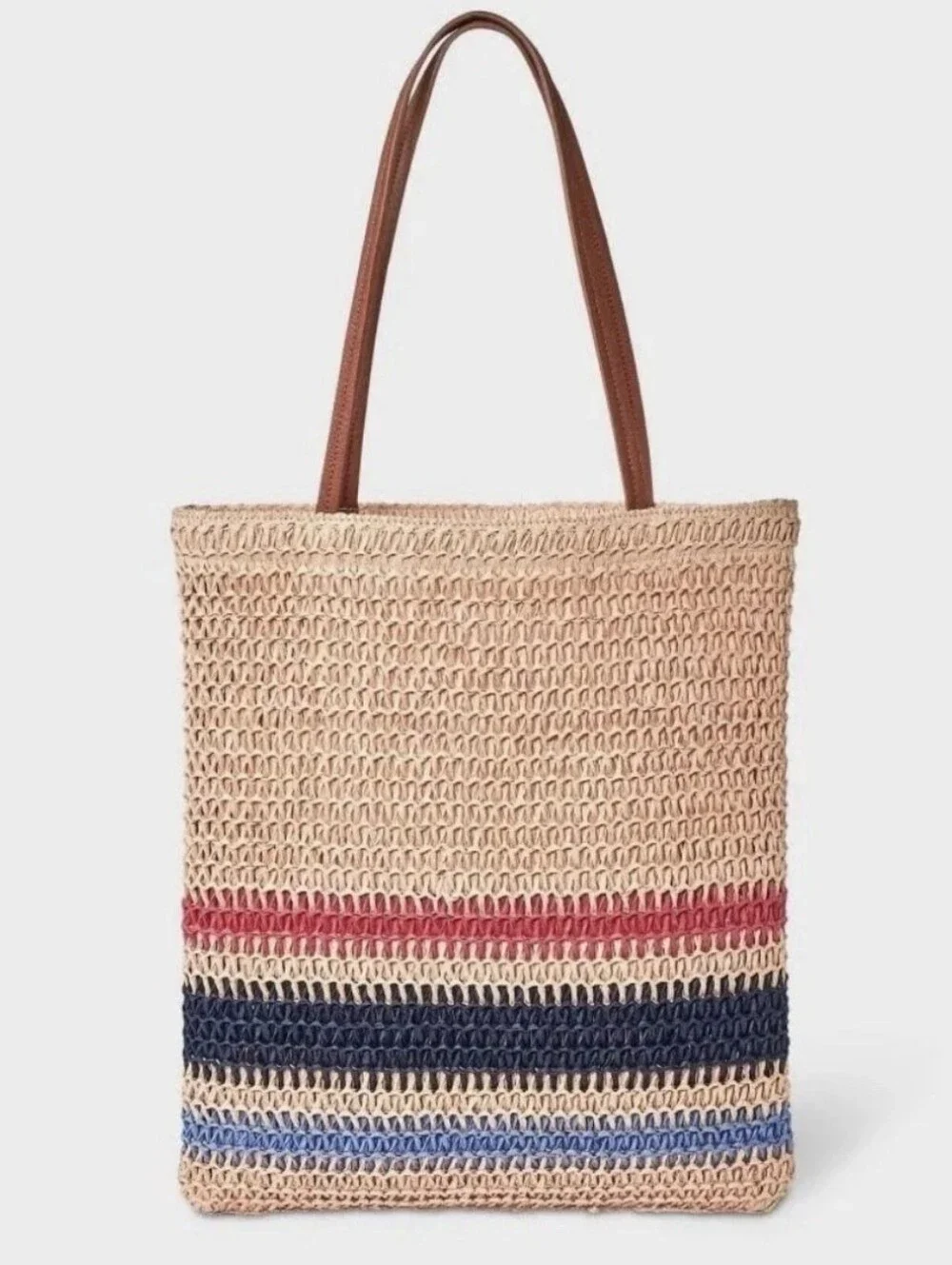 NWT Universal Thread Tote Bag Woven Straw Multicolor Stripe City Beach 13